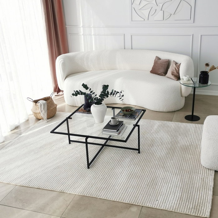 Hanah Home Sun S409 Mesa de Centro de Cristal Templado Negro